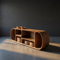 Minimalist Curved Tv Console For Studio Apartment Interior, view 2
