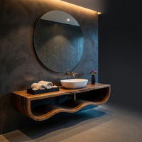 Solid Wood Bathroom Vanity With Floating Wave Shelf Modern Bath, view 2