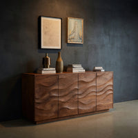 Solid Wood Sideboard Sculptural With Wave Carved Front Living Room, view 2