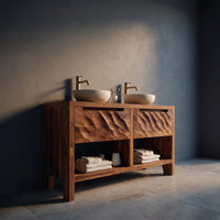 Solid Wood Bathroom Vanity Rustic With Two Drawers, view 2