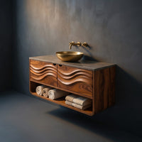 Solid Wood Bathroom Vanity Scandinavian Floating With Cabinet Apartment, view 2
