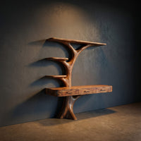 Organic Floating Desk With Branch Shaped Open Shelves For Workspace, view 2