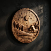 Moonlit Campsite Held in a Round Wood Wall Relief, view 2 — view 2