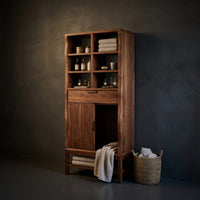 Solid Wood Bathroom Cabinet Mid Century Open Shelf Storage Urban Loft, view 2