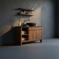 Solid Wood Bathroom Vanity Handcrafted Black With Open Shelves, view 2