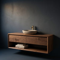 Solid Wood Bathroom Vanity Minimalist Natural Wall Mounted, view 2
