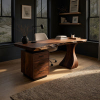 Desk on a Flared Sculpted Pedestal in Solid Walnut, view 2