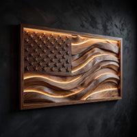 Backlit Wooden American Flag Wall Art, Made to Order, view 2 — view 2