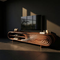 Chisel Carved Ripple Door on a Long Capsule TV Console, view 2