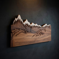 Solid Wood Headboard Rustic Style Mountain Carved Wall Art Bedroom, view 2