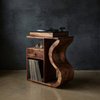 Solid Wood Record Player Stand Wave Vinyl Cabinet Boho Retreat, view 2
