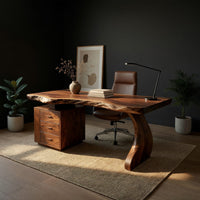 Curved S-Leg Desk with a Raw Live Edge Front, view 2
