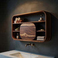 Solid Wood Bathroom Cabinet Scandinavian Curved Family, view 2