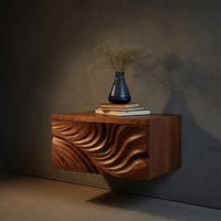 Solid Wood Nightstand Elegant Floating With Carved Front Bedroom, view 2