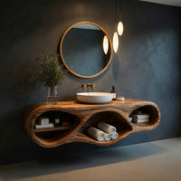 Solid Wood Bathroom Vanity With Oval Open Shelves Spa, view 2