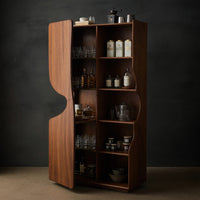 Solid Wood Bar Cabinet Sculptural With Curved Doors Kitchen Living Room, view 2