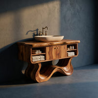 Solid Wood Bathroom Vanity With Open Shelf Spa, view 2