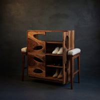 Solid Wood Shoe Storage Bench Mid Century Tall Rack Foyer Entryway, view 2