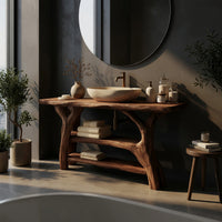 Solid Wood Live Edge Vanity Minimalist Small Bathroom, view 2
