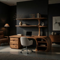 Trunk-Form Desk with Branching Wall Shelf Column, view 2
