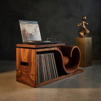 Solid Wood Record Player Stand Japandi Wave Cabinet Wellness Room, view 2