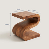 Solid Wood Nightstand Artistic With Undulating Shape Bedroom, view 3