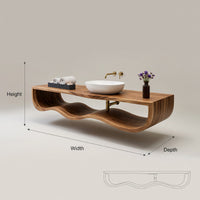Solid Wood Bathroom Vanity With Floating Wave Shelf Modern Bath, view 3