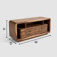 Rounded-Edge Media Console with Brass Pulls, Two Drawers, view 3