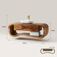 Solid Wood Bathroom Vanity Floating With Open Towel Shelf Modern Bath, view 3