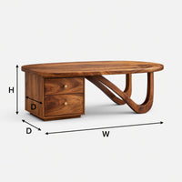Two-Drawer Oval Coffee Table, Made to Order in Solid Wood, view 3