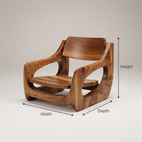Solid Wood Chair Lounge Seating With Carved Form Living Room, view 3