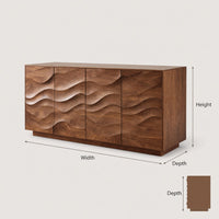 Solid Wood Sideboard Sculptural With Wave Carved Front Living Room, view 3