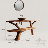 Solid Wood Live Edge Vanity Bathroom Solid With Open Shelf Minimal, view 3