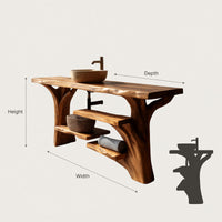 Solid Wood Live Edge Vanity Handcrafted Solid Bathroom Organic Spa Bathroom, view 3