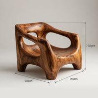 Solid Wood Chair Armchair With Sculptural Frame Porch, view 3