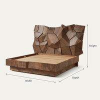 Solid Wood Bed Frame Sculptural Geometric Modern Bedroom, view 3