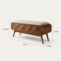Solid Wood Entryway Storage Bench Coastal Carved Living Room, view 3