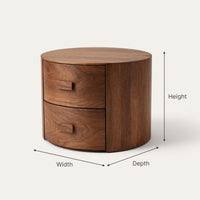 Solid Wood Nightstand Round Two Drawer Modern Bedroom, view 3