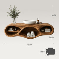 Solid Wood Bathroom Vanity With Oval Open Shelves Spa, view 3