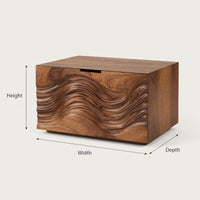 Solid Wood Nightstand Floating With Wave Carved Front Bedroom, view 3