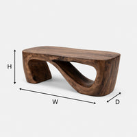 Hand-Shaped Ribbon Base Coffee Table in Solid Wood, view 3