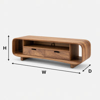 Rolling Curve Walnut Media Console with Two Drawers, view 3
