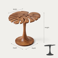 Sculptural Wood Side Table With Leaf Shape Top For Living, view 3