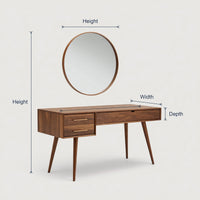 Solid Wood Dressing Table Mid Century Modern Vanity Desk With Drawers, view 3