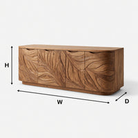 Hand-Carved Leaf Front Media Console, Four Doors, view 3