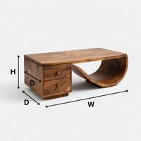Halfmoon Drawer Coffee Table in Solid Hardwood, view 3