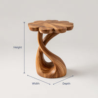 Solid Wood Nightstand Handcrafted With Floral Shaped Tabletop Bedroom, view 3