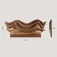 Solid Wood Headboard Artistic Sculptural With Wave Carving Bedroom, view 3