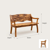Solid Wood Outdoor Garden Bench With Wave Carved Backrest Exterior, view 3