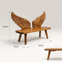 Solid Wood Outdoor Garden Bench With Wing Backrest Exterior Seating, view 3